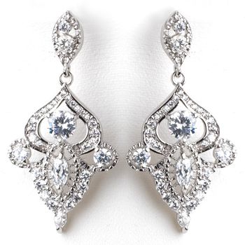 Rhodium Silver Vintage CZ Dangle Earrings 3908
