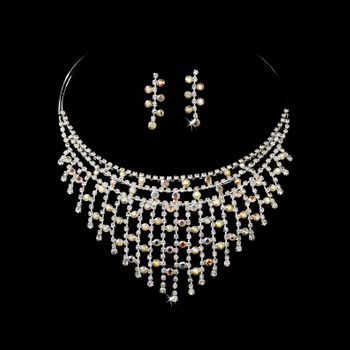 * Exquisite Silver AB Rhinestone Necklace & Earring Set NE 379 ***7 Left***