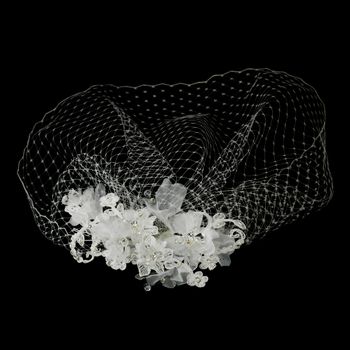 Floral Veil Fascinator with Rhinestone, Crystal & Lace Clip 2719