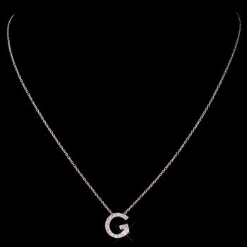 "G" Sterling Silver CZ Crystal Initial Necklace 4407