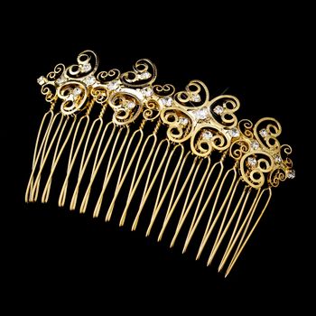 Gold Clear Rhinestone Filigree Swirl Comb 9515