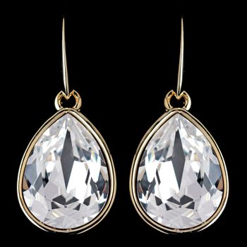 Gold Clear Swarovski Crystal Element Large Teardrop Hook Earrings 9604
