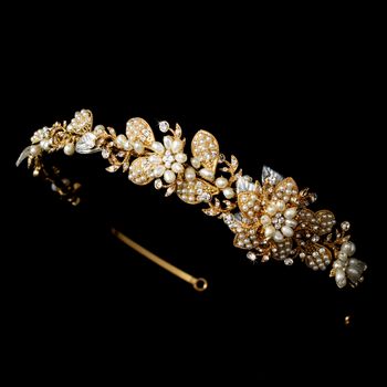 Headpiece 8279 Gold Clear White Potato Pearl