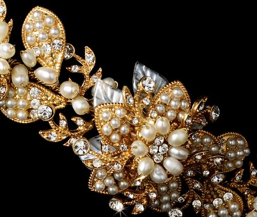 Headpiece 8279 Gold Clear White Potato Pearl