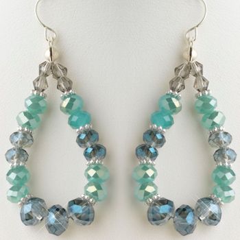 Hematite Aqua, Blue & Smoke Mix Faceted Glass Stone Hoop Earrings
