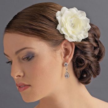 * Jeweled Delphinium Flower Bridal Headpiece Clip 413 White or Ivory