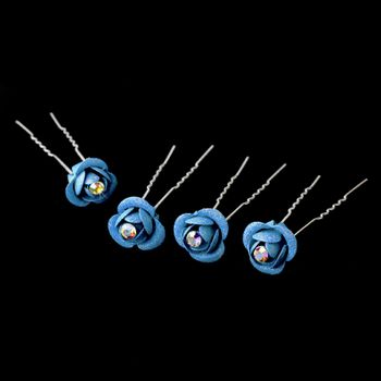 * Light Blue Glitter Crystal Bridal Hair Pin 901 (Set of 12)