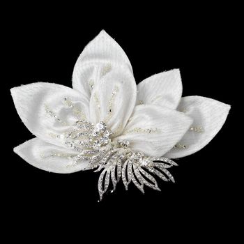 * Ornate Ivory Floral Hair Clip with Rhinestone Accentuations 9635