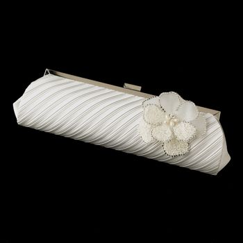 Pleated Sating Evening Bag 319 with Ivory Beaded Flower Pearl Brooch 41
