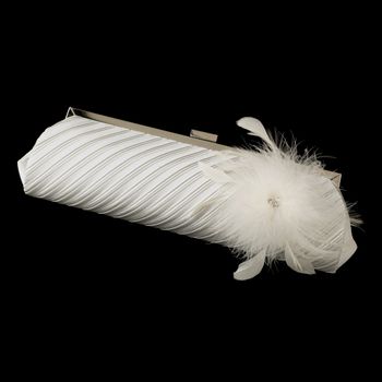 Pleated Sating Evening Bag 319 with Triple Crystals & Feather Fascinator Clip 442