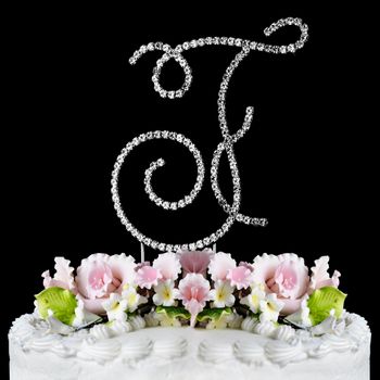 Renaissance ~ Swarovski Crystal Wedding Cake Topper ~ Silver Letter F