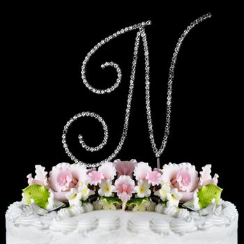 Renaissance ~ Swarovski Crystal Wedding Cake Topper ~ Silver Letter N
