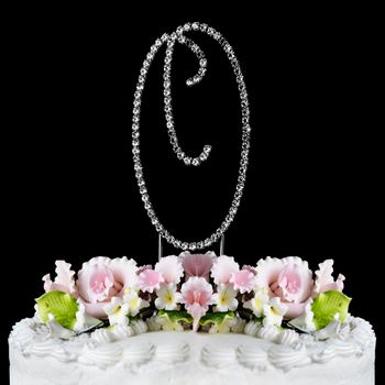 Renaissance ~ Swarovski Crystal Wedding Cake Topper ~ Silver Letter O