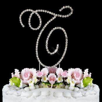 Renaissance ~ Swarovski Crystal Wedding Cake Topper ~ Silver Letter T
