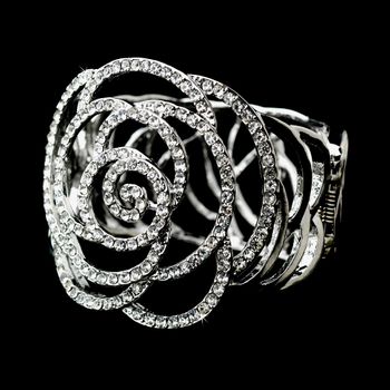 Rhinestone Encrusted Dahlia Silver Bangle Bracelet 8537 