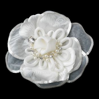 * Rhinestone, Pearl & Sequence Accent Flower Hair Clip 9644