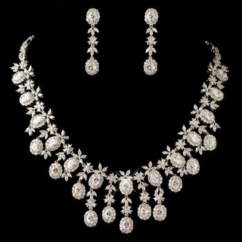 Rhodium Clear Multi Cut CZ Crystal Jewelry Set 13046