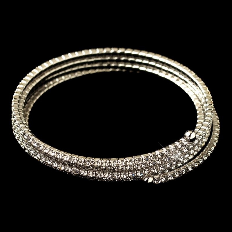 Rhodium Clear Rhinestone 5 Row Stretch Coil Bracelet 1423