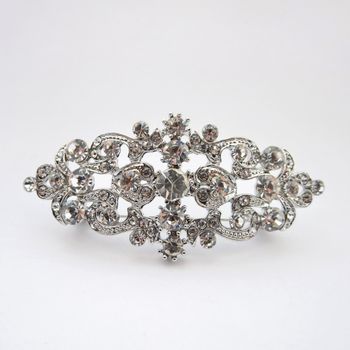 Rhodium Silver Clear Rhinestone Vintage Brooch 1000