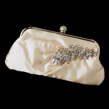 Satin Crystal Evening Bag 315 with Antique Silver Clear Leaf Brooch 18