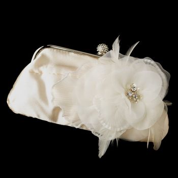 Satin Crystal Evening Bag 315 with Floral Rhinestone Feather Clip 475