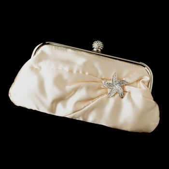 Satin Crystal Evening Bag 315 with Silver Clear Beach Starfish Brooch 3177