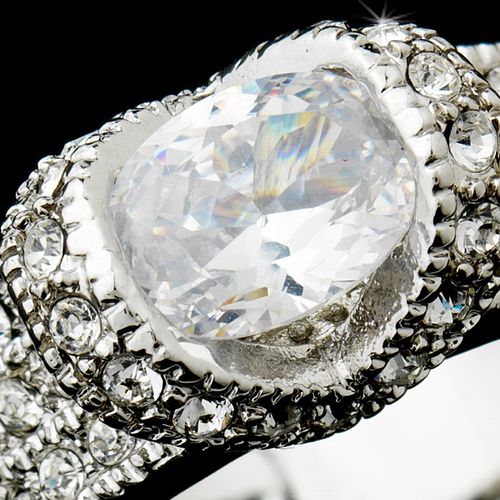 Silver Clear Oval CZ Crystal Anniversary Ring 2821