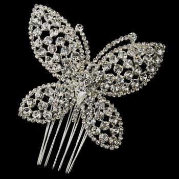 Silver Clear Rhinestone Butterfly Clip