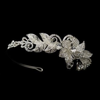 Silver Clear Rhinestone Floral Side Accented Bridal Side Accented Headband Headpiece 1772***Discontinued***