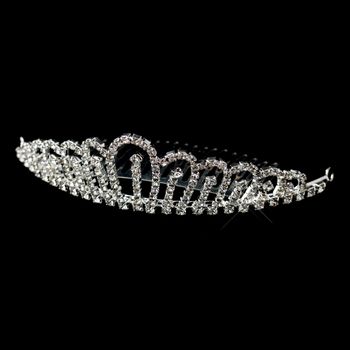 Silver Clear Rhinestone Hair Tiara Comb 6046