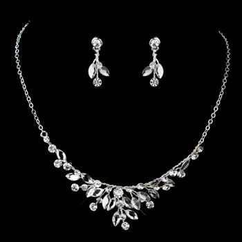 Silver Clear Rhinestone Necklace & Earrings Jewelry Set 9314