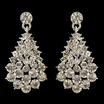 Silver Clear Rhinestone Teardrop Round Cut Dangle Earrings 4095 **Discontinued**
