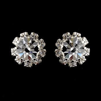 Silver Clear Round Rhinestone Pierced Stud Earrings 1442