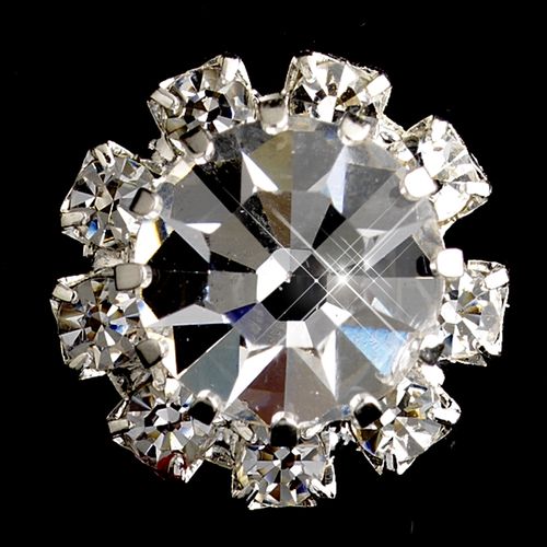 Silver Clear Round Rhinestone Pierced Stud Earrings 1442
