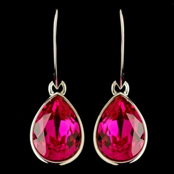 Silver Fuchsia Swarovski Crystal Element Teardrop Dangle Hook Earrings 9601