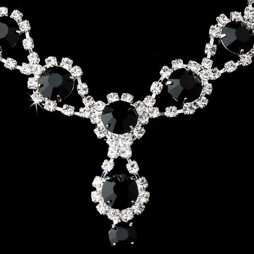 Silver Necklace & Earring Set with Onyx Crystals and Clear Rhinestones4362***Discontinued*** Silver Necklace & Earring Set with Onyx Crystals and Clear Rhinestones4362***Discontinued***