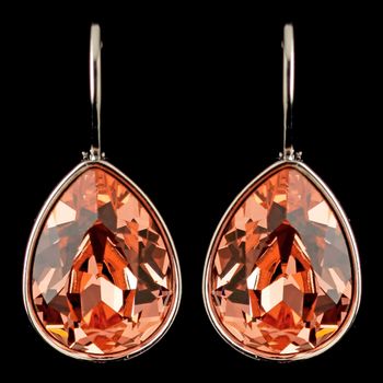 Silver Peach Swarovski Crystal Element Teardrop Leverback Earrings 9602