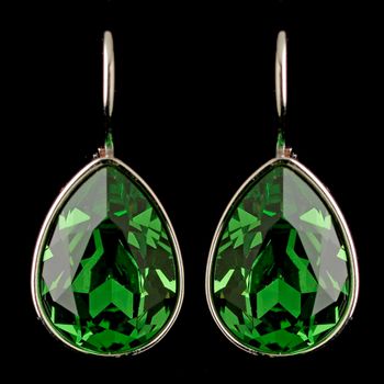 Silver Peridot Swarovski Crystal Element Teardrop Leverback Earrings 9602