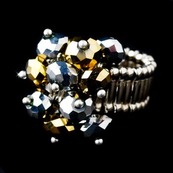 Silver Stretch Ring with Gray and Gold Shadow Crystals 473