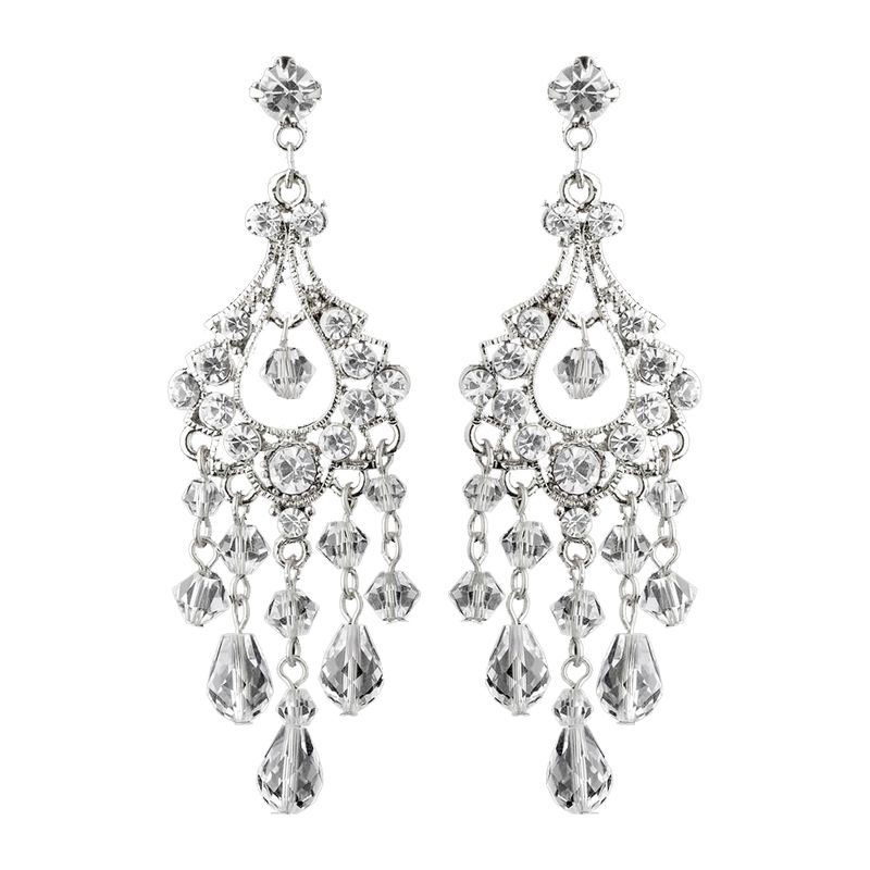 thumbnail interactive-video image 1 of Janefashions Austrian Rhinestone Crystal CZ Chandelier Dangle Earrings - Silver Tone, Post Back, Wedding Jewelry 1 of 2