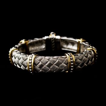 Woven Silver Pattern with Gold Trim Bracelet 7982