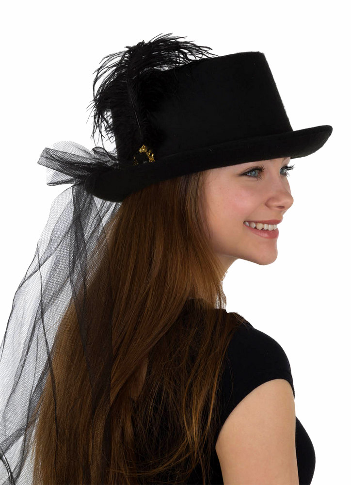 Black Victorian Top Hat with Veil Candy Apple Costumes