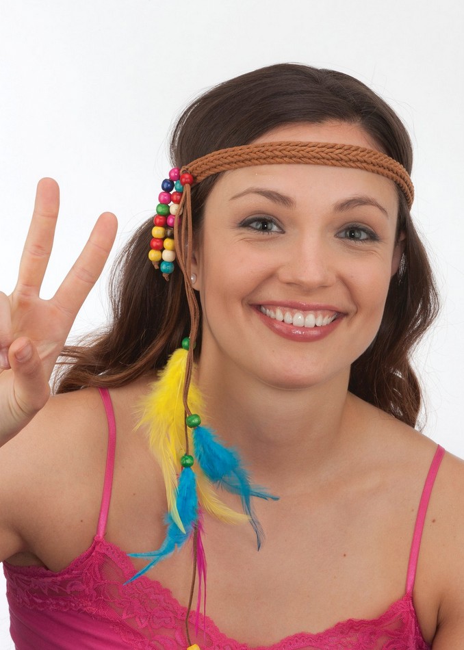 Hippie Headband With MultiColor Beads & Feathers Candy Apple
