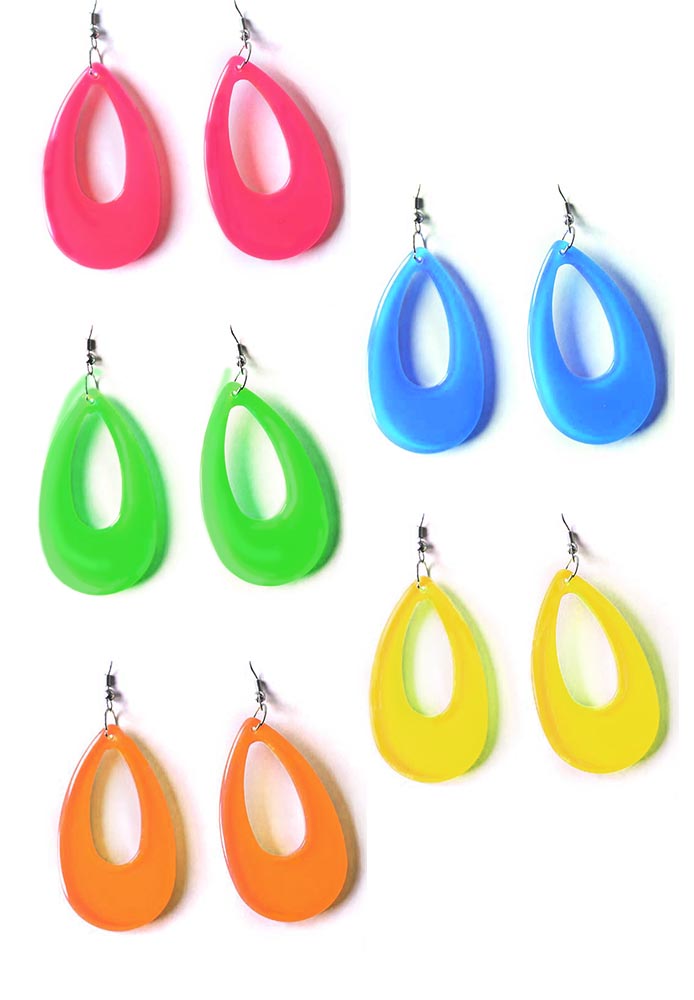 Neon Teardrop Dangle Earrings Candy Apple Costumes Women's 80s Costumes