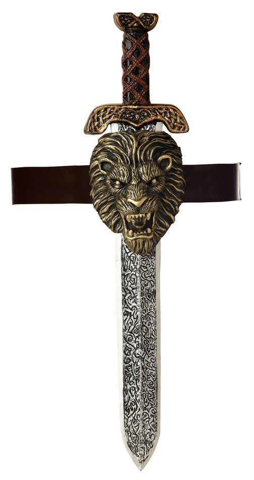 Plastic Roman Sword With Gold Lion Sheath Candy Apple Costumes