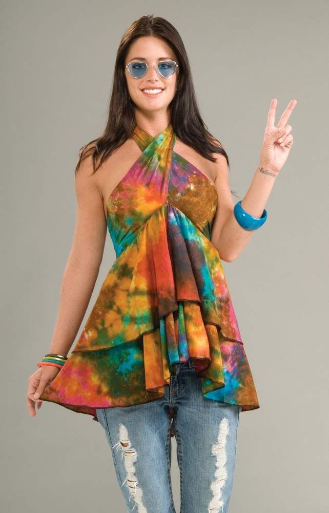 Hippie Tie Dyed Halter Ruffle Top - Candy Apple Costumes