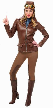 California Costumes Amelia Earhart Aviator Costume For Girls - Pilot Jacket, Hat, Pants, Scarf & Goggles, Medium, Brown - View #9