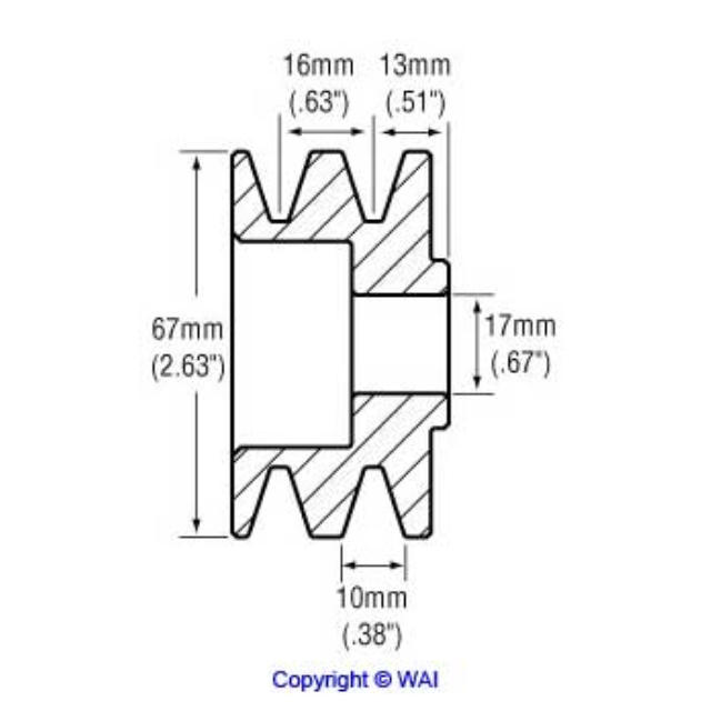 Alternator Pulley 2-V Groove, 10mm Belts x 67mm OD x 17mm Bore ...