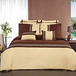 Astrid Gold/Chocolate Embroidered 7 Piece Duvet Cover Set Full/Queen