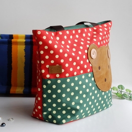 [Bear-Crimson] Blancho Applique Kids Fabric Art Tote Bag/Shopper Bag-Big Size (16.5*5.5*12.6)